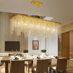 Oem Competitive Price Luxury Stainless Steel Cristal Hanging Lamp Dining Room Rectangular Gold K9 Crystal Chandelier