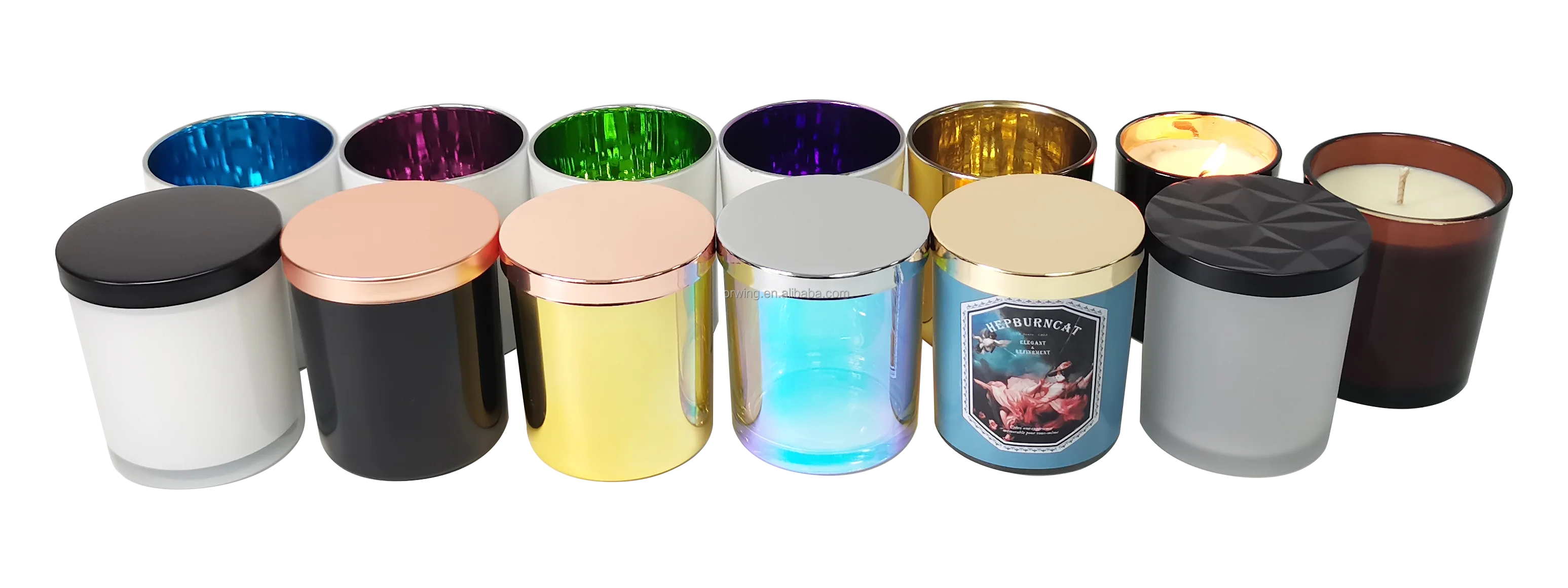 luxury empty pearlized bule glass candle holder massage unique candle jars set with lid for candle making details