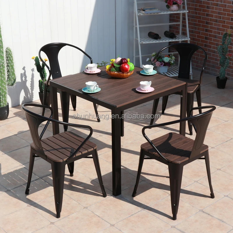 All Weather Outdoor Furniture Garden Wood Dining Set Plastic Wood Table