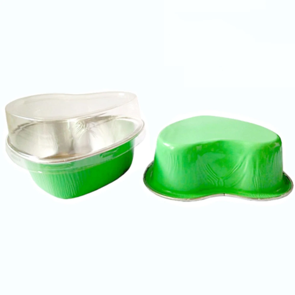 125ml Colored Gold Heart Shape Dessert Foil Tray Microvwavable Cake Baking Cup with Lid Disposable Aluminum Foil Baking Cup