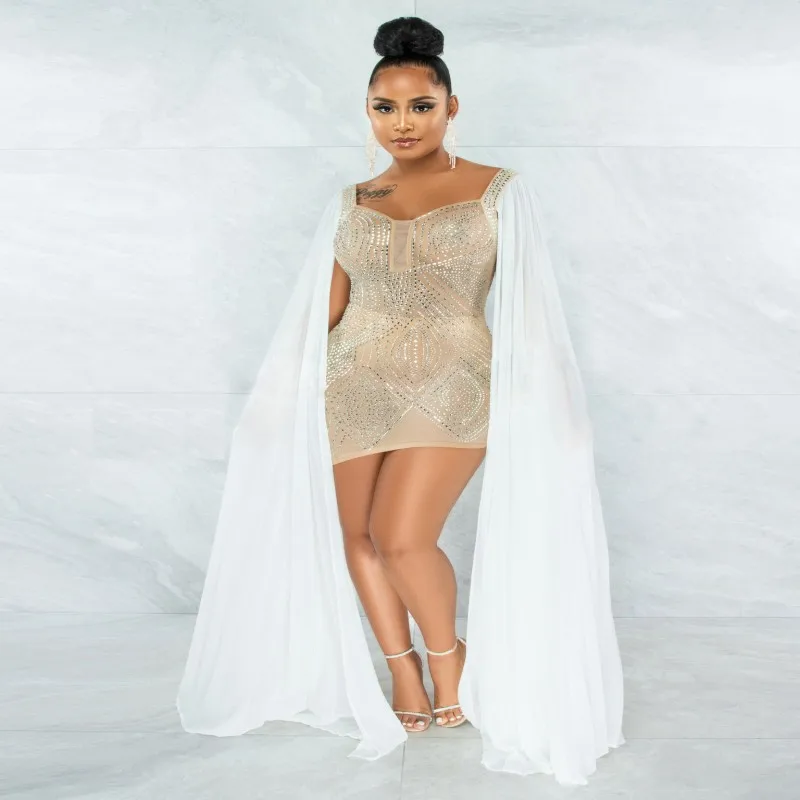 slim fit dress slacks Tracy Studio Long See-Through Cape Flared Dress main image 1