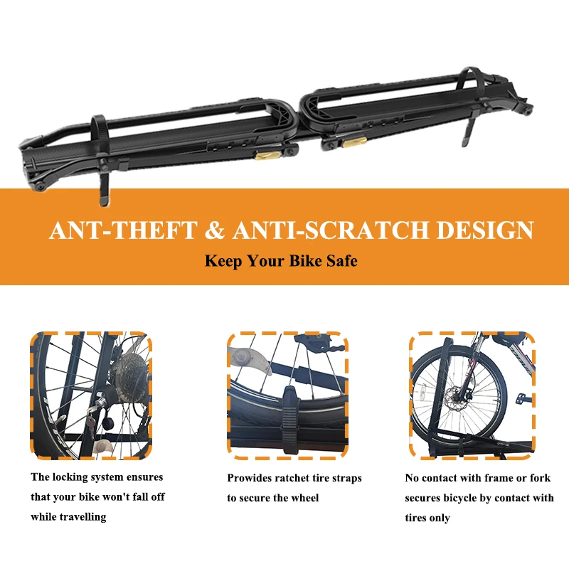 Upright Roof Mount Bicycle Rack with 2 Arms for Movable Crossbar Rooftop Bike Rack for Car SUV