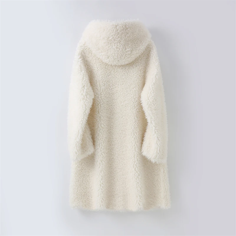 Manteau long et chaud en mouton Chic pour femme Manteau à capuche