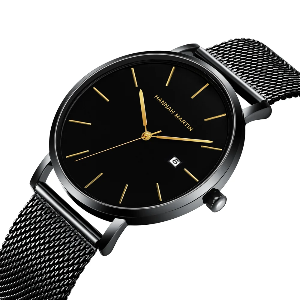 Hannah martin 151 New Arrival Gift Men Clock Buy Mesh Band Waterproof classical Analog Display Simple Business wrist watch