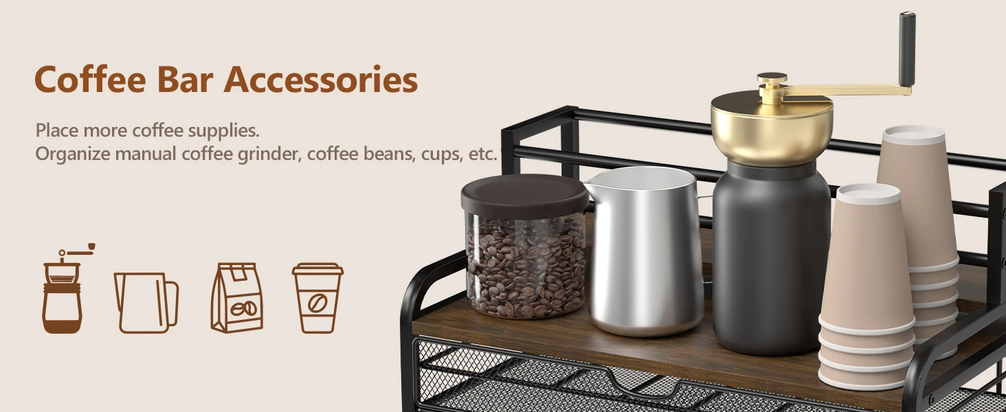 Modern 8 Bottle Coffee Syrup Rack Organizer 3-Tier 35 K Cup Storage ...