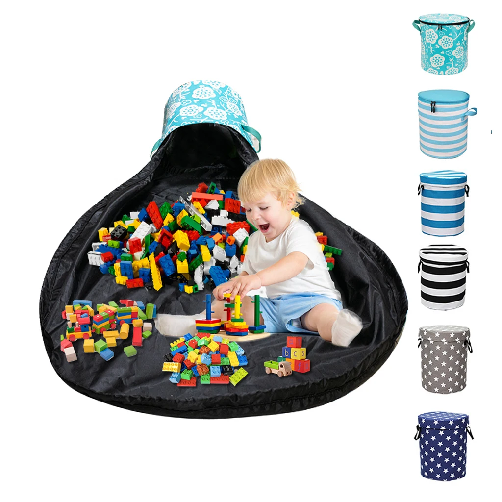 Складной портативный холщовый органайзер для игрушек, корзины, сумка для хранения игрушек для детей с игровым ковриком