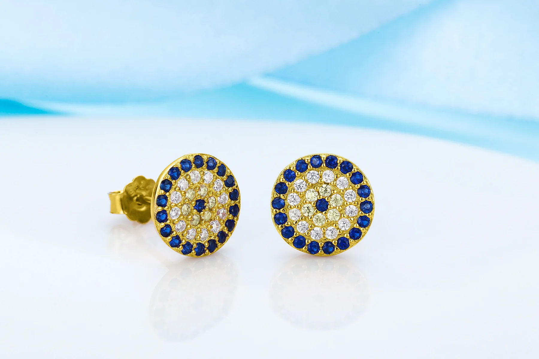 KAKODIY Eye Jewelry Earrings Silver 925 Sterling Silver Stud Earrings Zircon 18K Gold Plated Blue Small Turkish Eye Earrings detail 6