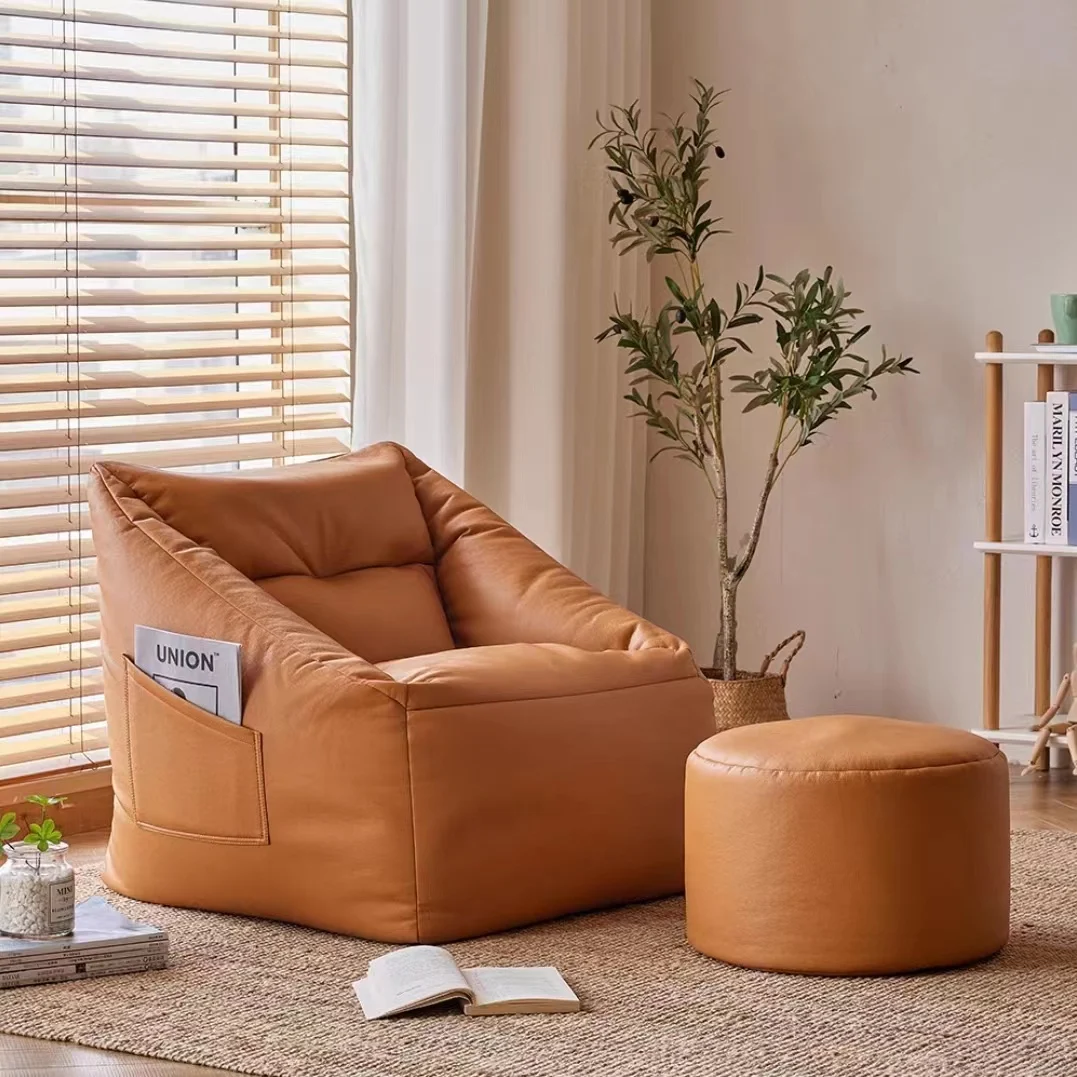 High Quality Modern Furniture Lazy Sofa Lounge Chair Fashion Living Room Chair Bean Bag with Ottoman