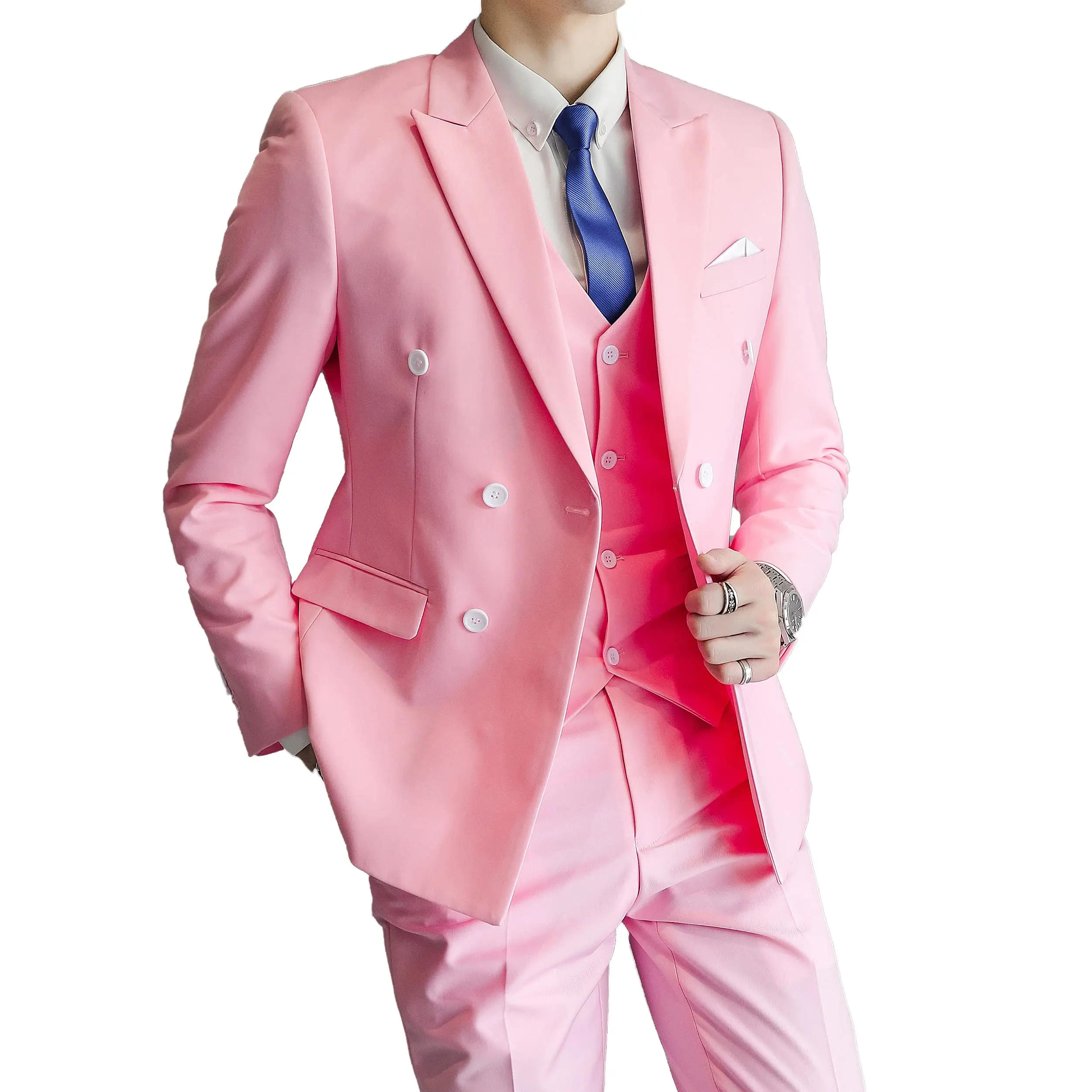 Mens Suits 2 Piece Tuxedo Suit Pink Slim Fit Wedding Party Dress Formal  Suits for Men