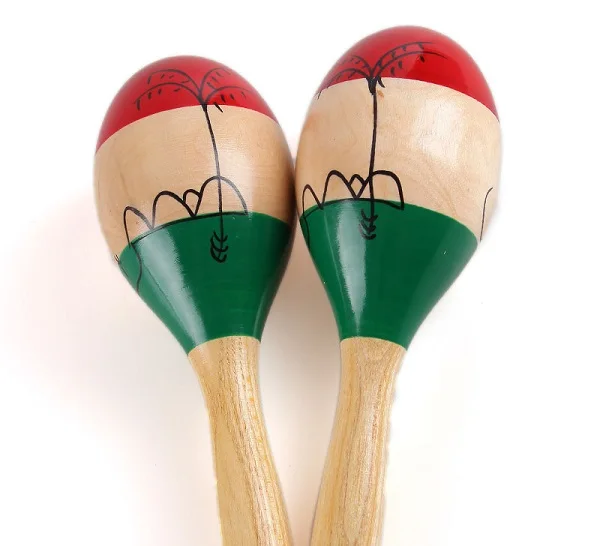 Hand Painted Colorful small wood maracas toy