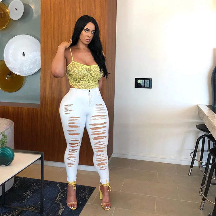 Women Jeans 2023 Fashion Stretch Ripped Jeans Pants Women Solid Color Plus Size Skinny Denim Jeans