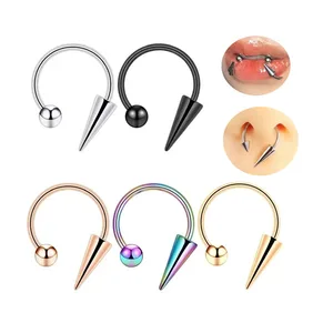 Xinfocus Septum Piercing Cone Spike Horseshoe Ring Circulare Barbell Surgical Steel Daith Tragus Earring Long Spike Piercing