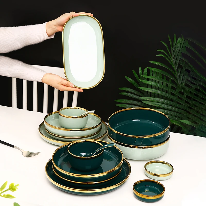 High Quality Light Luxury Nordic Ceramic Tableware Set-Safe Weddings Dishwashers Includes Rice Noodle Fruit Salad Ramen Bowls details