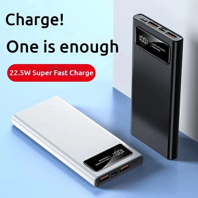 Power Bank 10000mAh Super Fast Charging PD 22.5W, Built-in USB-A+C Port, Digital Display Phone Battery Pack ,Black White PB206