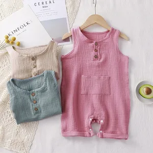 Muslin Baby Clothes Unisex Double Layer Gauze Toddler Sleeveless Vest Soft Breathable Jumpsuit Knitted Baby Rompers