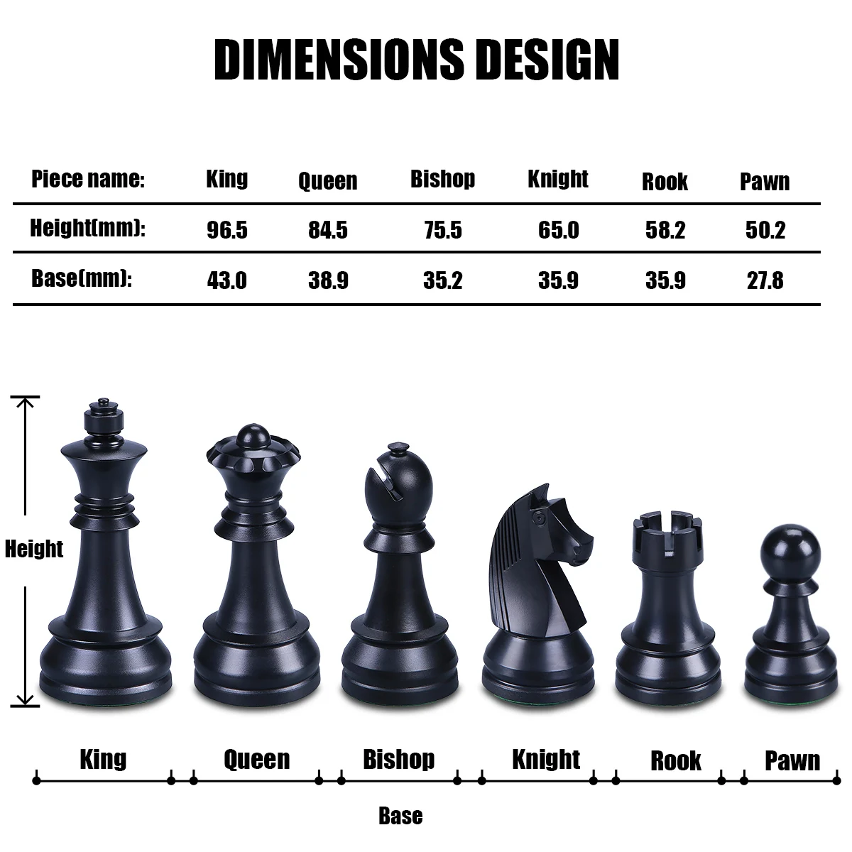 Chess Board & Pieces Dimensions