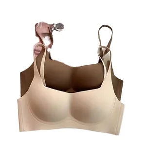 Thin Small Chest Wireless Side Breast Collection Anti-Sagging Push-Up Soft Support Adjustable Solid Cup Seamless Bra for Women