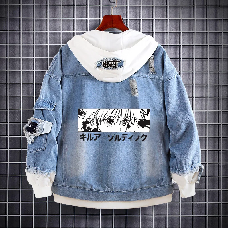 Hunter X Hunter Anime Jacket Hisoka Loose Casual Hooded Denim Sweatshirt  Full-time Hunter Anime Denim Jacket