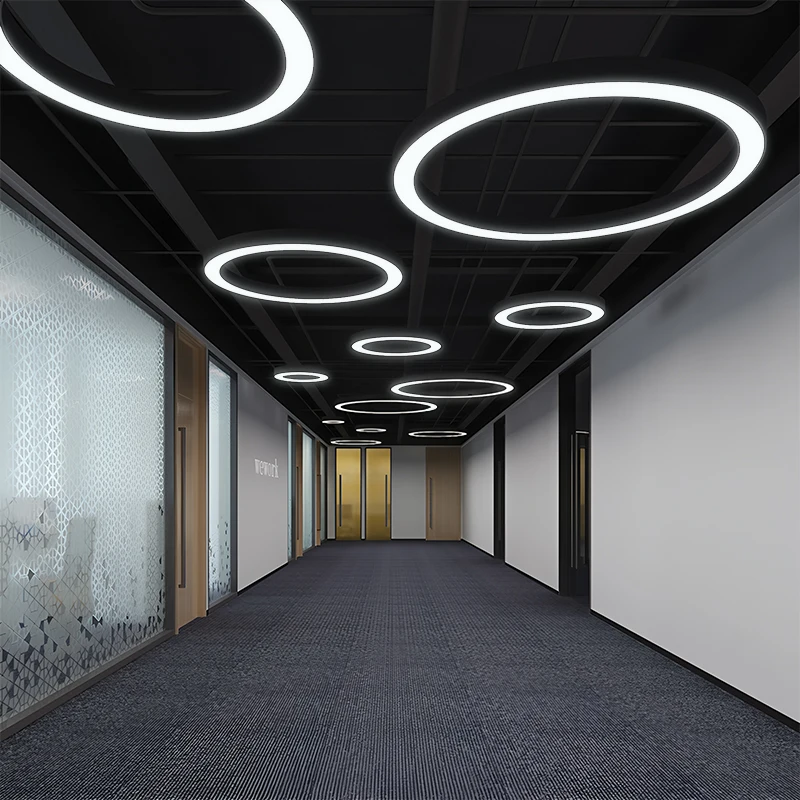 LED кішкентай шаршы ұзын темір ілінгіш қуыс дөңгелек люстра сызығы қарапайым заманауи стильдегі офис, спорт залы, киім дүкені, түнгі клуб
