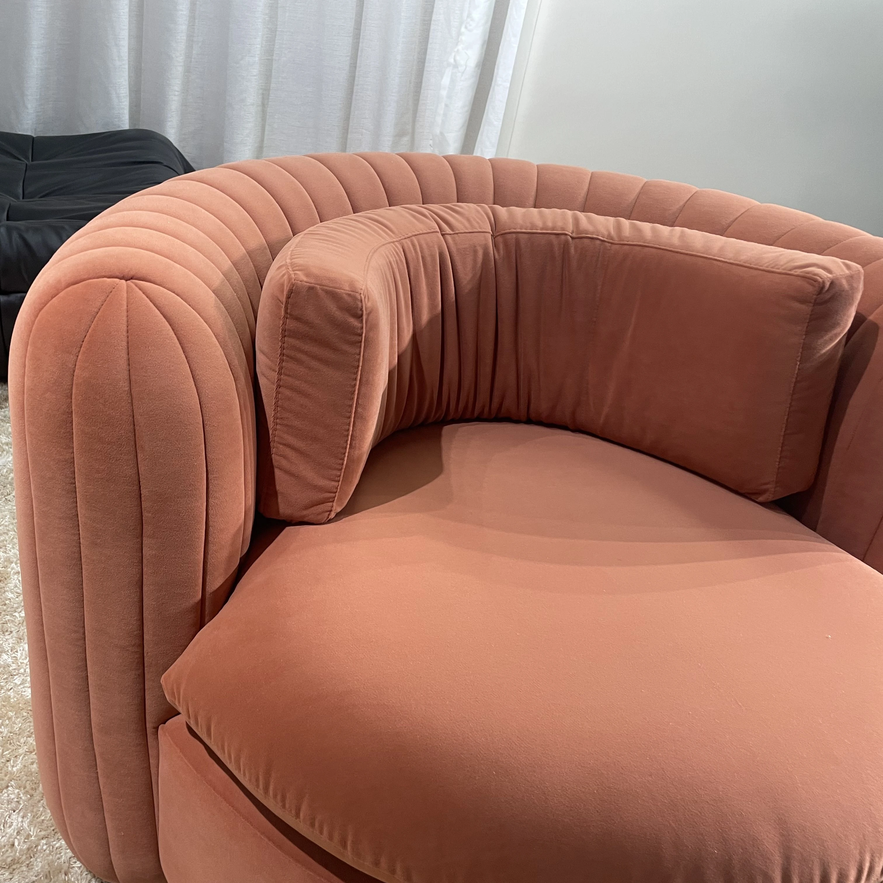 Nordic Latest Design Single Sofa Design Small Velvet Boucle Armchair Upholstered Round Swivel Armchair