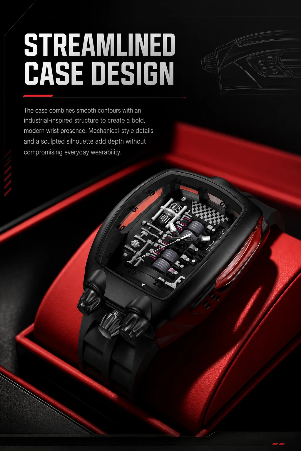 Engine Movement Quartz Watch Fashionable watch for men