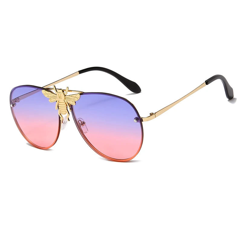 Fashion Oval Metal Sunglasses with Bee Inlay 100% UV Protection