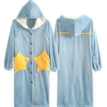 Autumn and winter coral fleece nightgown women's pajamas plus size thickening long-sleeved flannel bathrobes home furnishing ser