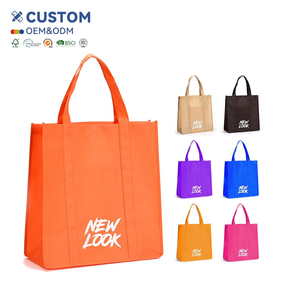 Custom Recycled Plastic Non Woven Shopping Tote Bag With logo Laminated Waterproof Reusable Eco Friendly Grocery Bag