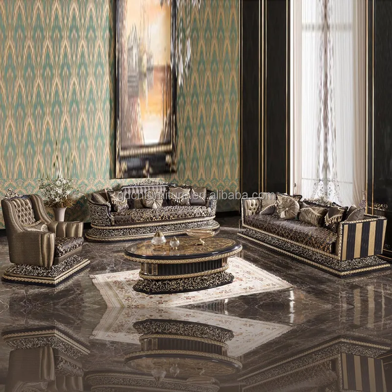 European Royal Classic Sectional Fabric Sofa Set 3 Seats French Solid