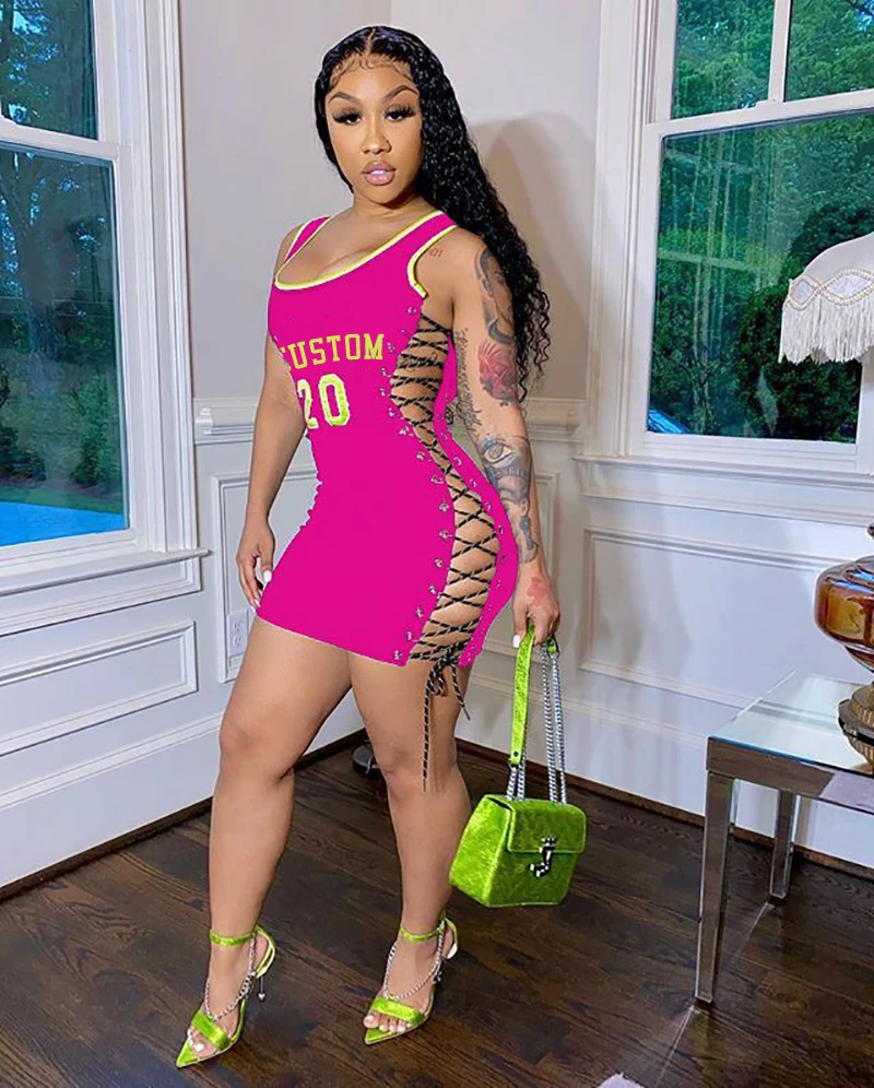 Custom Logo Wholesale Plus Size Dresses Sexy Basketball Womens Stitched Cotton New Jersey Dress