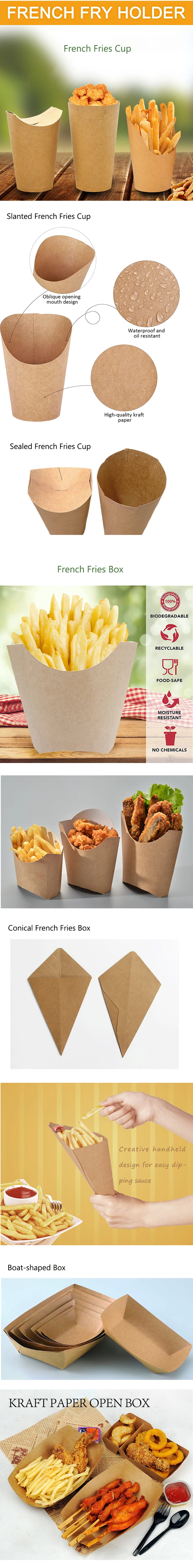 Kraft Paper Box Fries Box Cone Shape Bag Disposable Box Creative