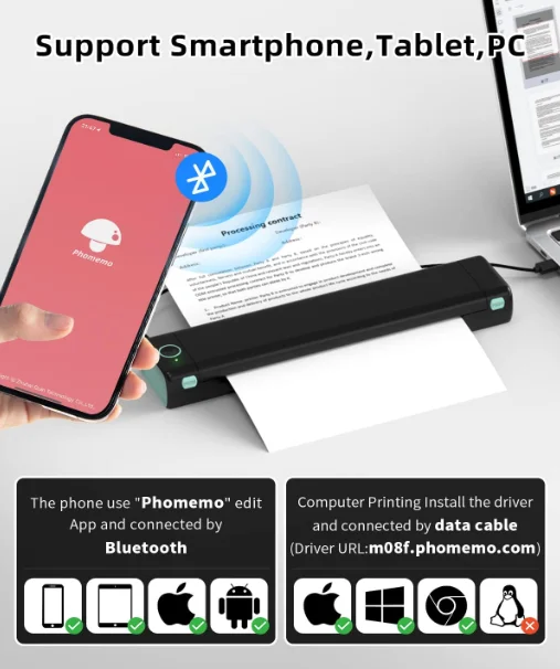 Portable A4 Wireless Inkless Thermal Transfer Printer blue tooth Thermal Printer for Daily Using