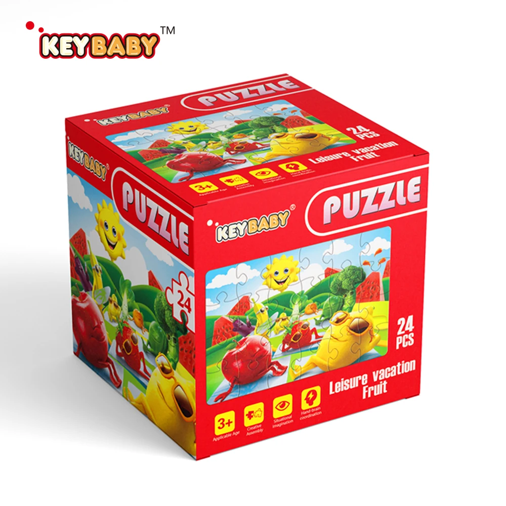 Customized Keybaby Educational Cute Coloring Animal Cartoon Playing Games 24 Pieces Jigsaw Puzzles Set Children Toys For Kids