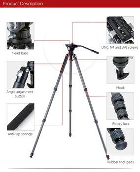 Professional Flexible Carbon Fiber Camera Tripod Four-section Hunting Tripod Carbon Fiber Stand DM324C detail image