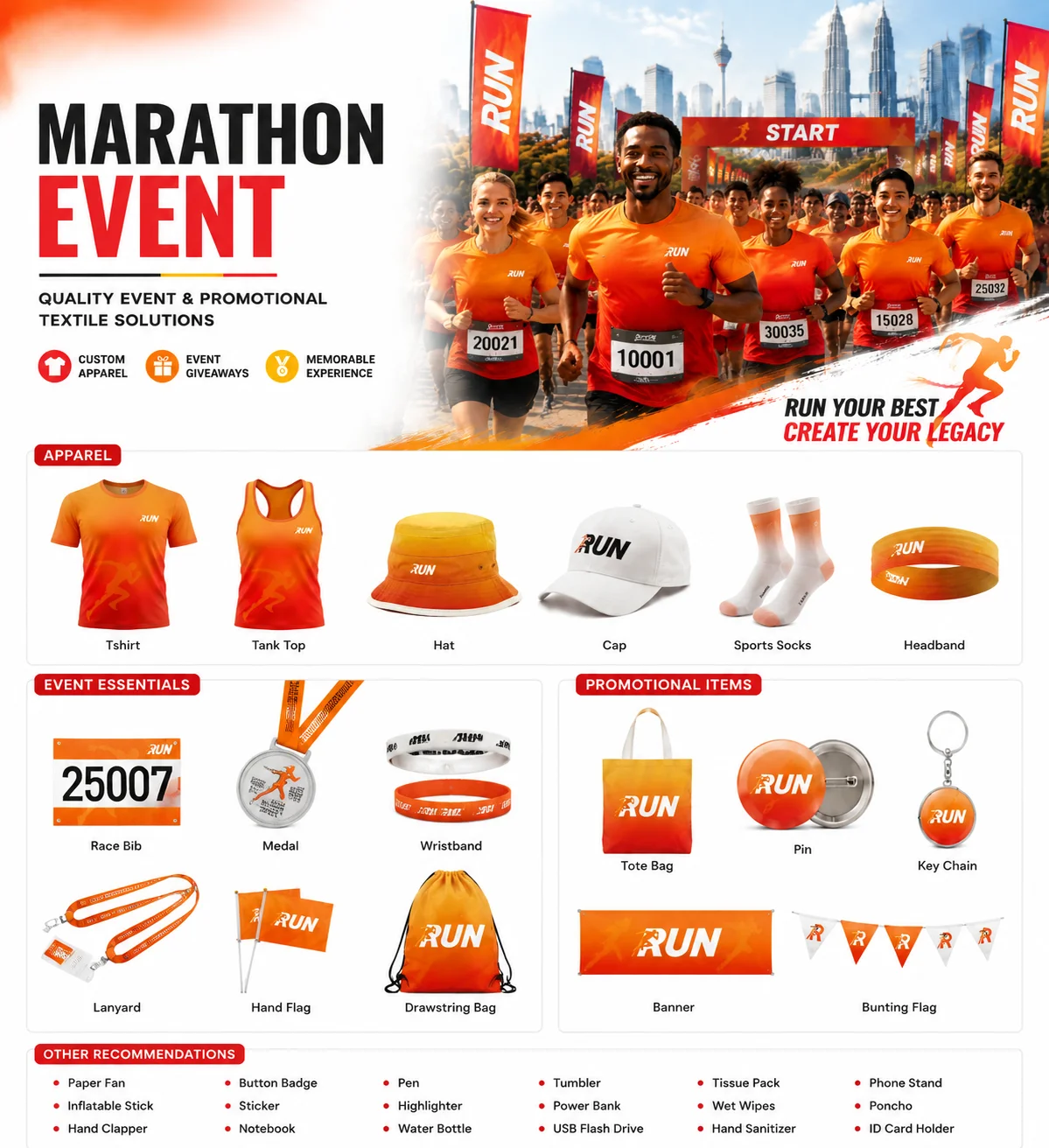 Wholesale Custom Marathon Event Kit Quick Dry Running Shirt Hat Wristband Water Bottle Sports Promotional Gift Set with Logo