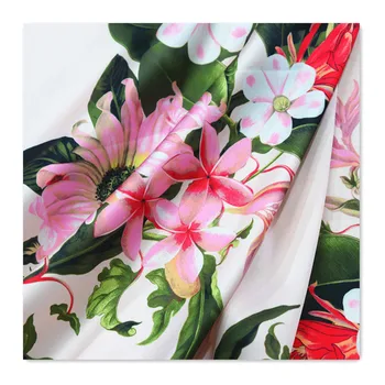 Free sample hot sales 50D polyester custom cheap  digital print stretch white floral satin fabric