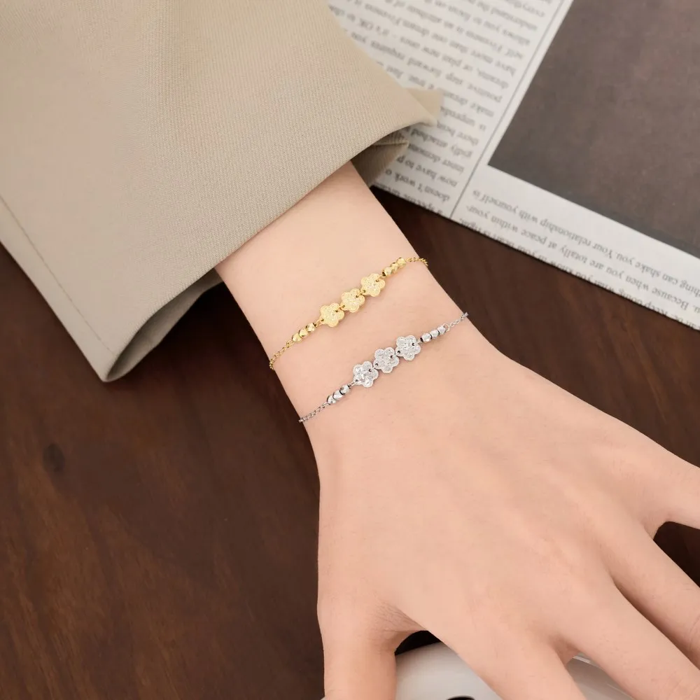 KAKODIY Fashion Design Fine Jewelry Sterling Silver Link Shiny Iced Finish Four Leaf Clover Pendant Bracelet detail 1