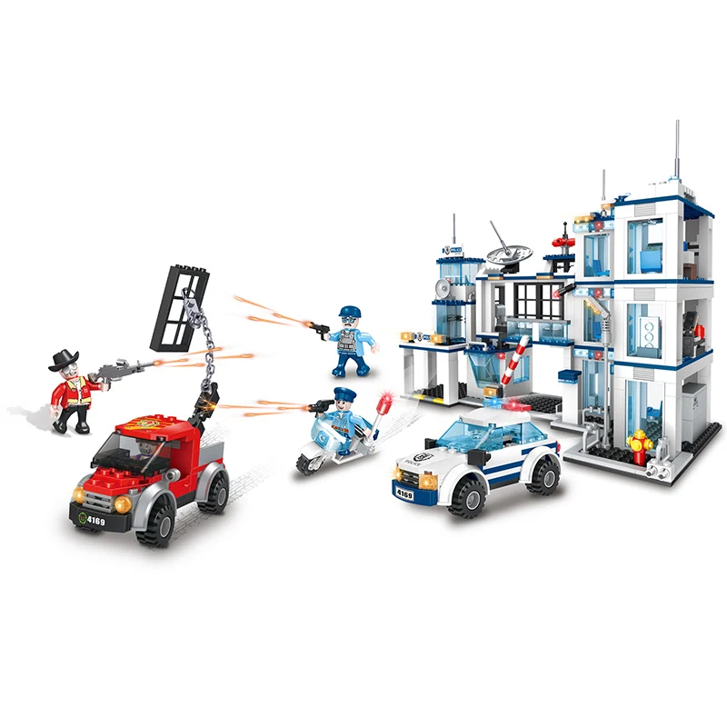 COGO Kids Plastic DIY Build Block Bricks Police Station Helicopter Building Blocks Toys Set