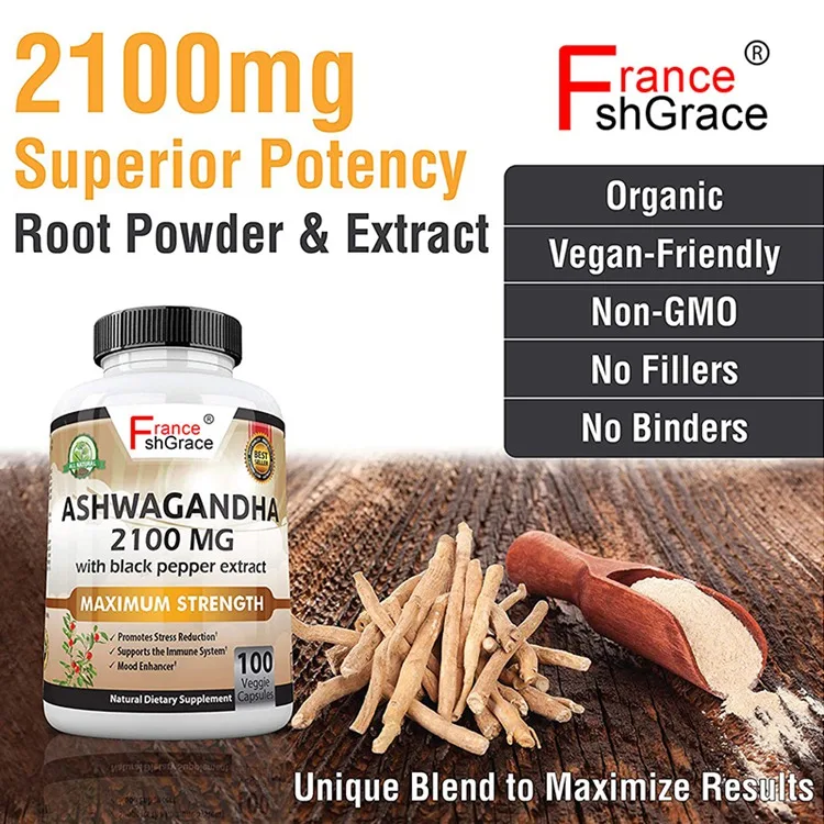 Organic Ashwagandha Capsule 2100 mg Capsules Pure Organic Ashwagandha Powder and Root Extract