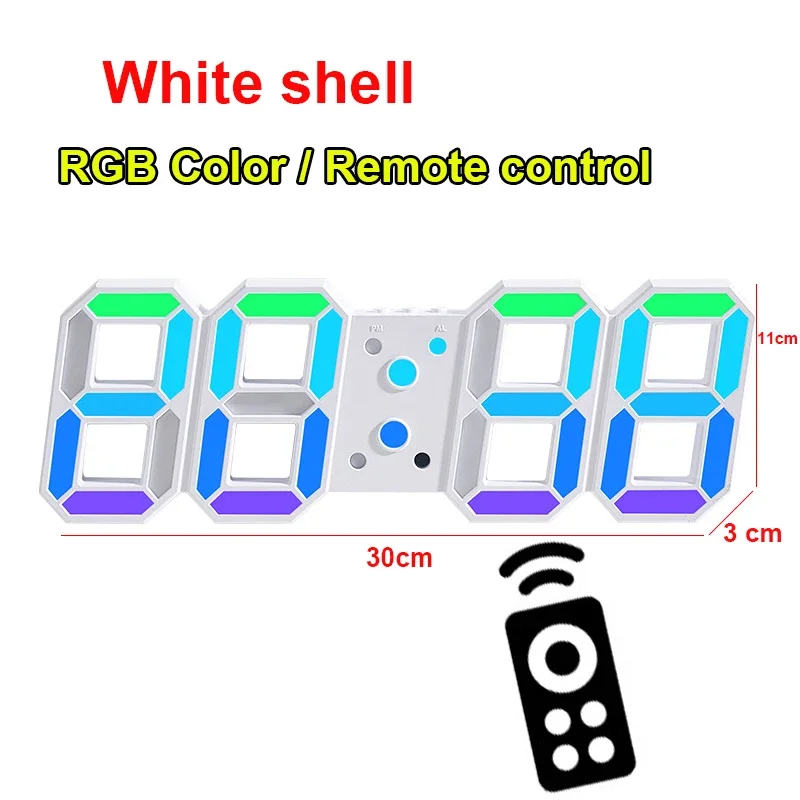 Promotion Fancy RGB Rainbow Color Display Remote Control 3D LED Table Alarm Clock Wall Clock