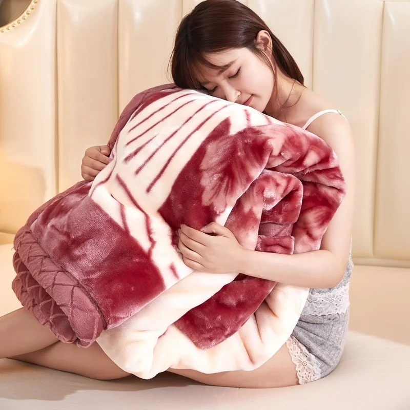 New Winter Thick Raschel Blanket Single Double Layer Warm Wedding