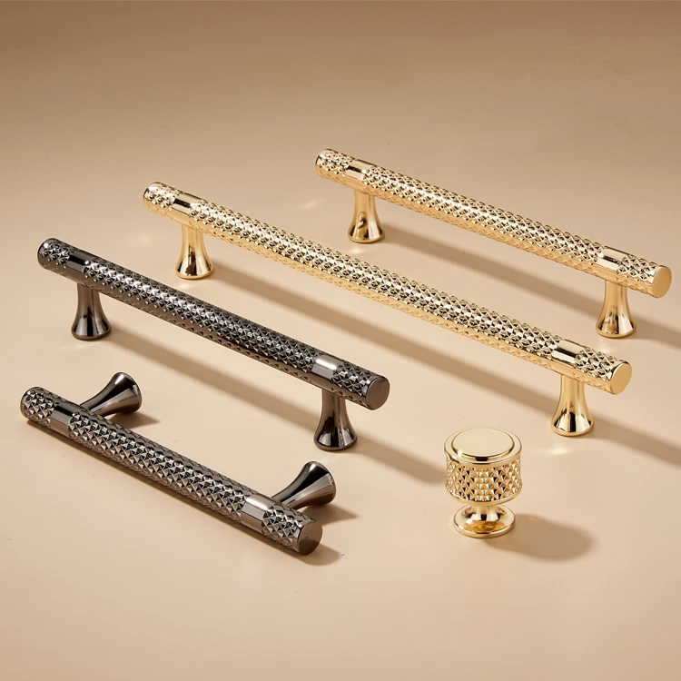 Hiwell Vintage Luxury Gold Brass Pull Handle Knurled Nickel