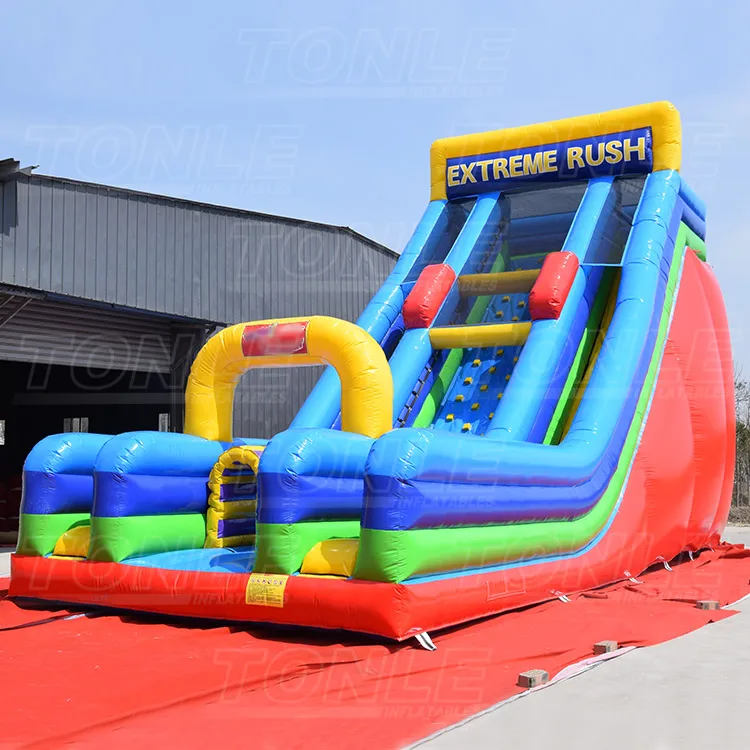 Inflatable Vertical Rush Slide Challenge Playground Obstacle Course Bouncy Slides with Climbing Wall for Sale