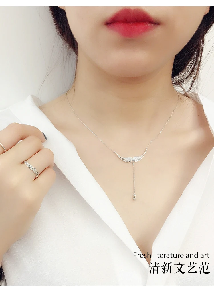 925 Sterling Silver Wings Necklace with Zircon