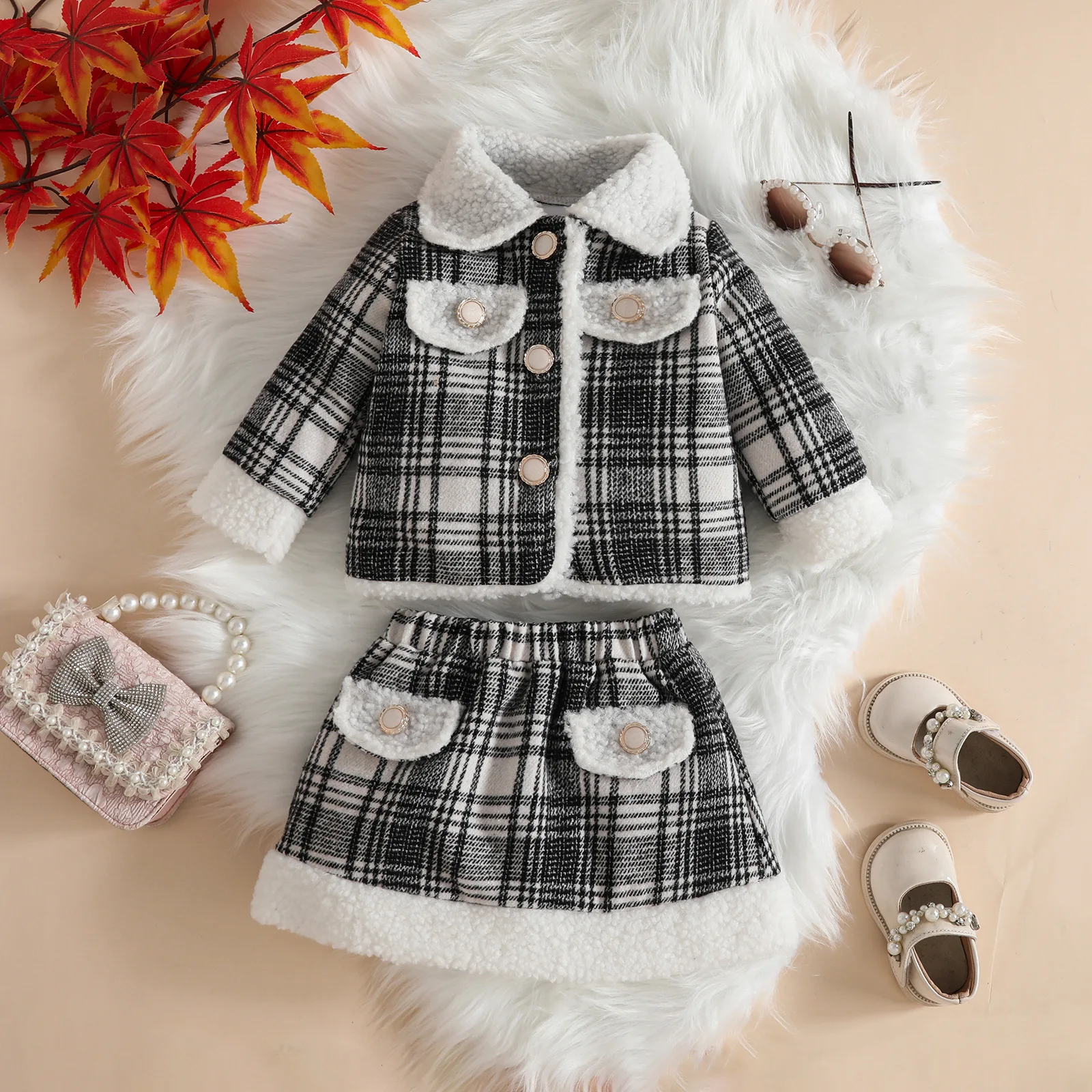 Winter Wear Baby Girl Plaid Skirt Girls Piece Outfits Toddler Baby