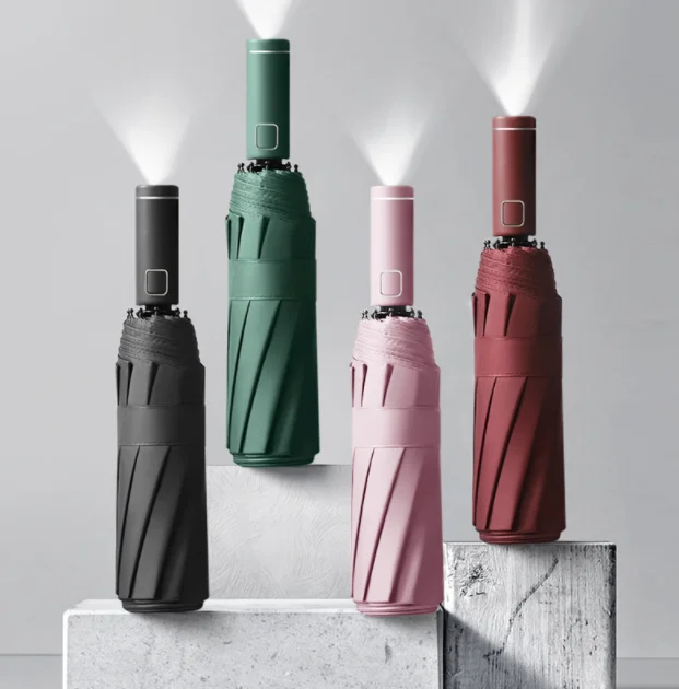 Новый тренд автоматические зонты с фонариком 3 складных зонтика для дождя и солнца