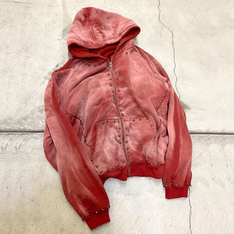 OEM Custom Sunfaded Zipper French Terry Streetwear Hoodie