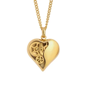 18K Yellow Gold Plated Hotsale Mechanical Gear Movement Heart-shaped Stainless Steel Necklace