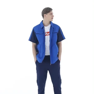 Men Industrial Cotton Anti-Static Breathable Flame-Retardant Safety Workwear Short-Sleeved Work Shirt