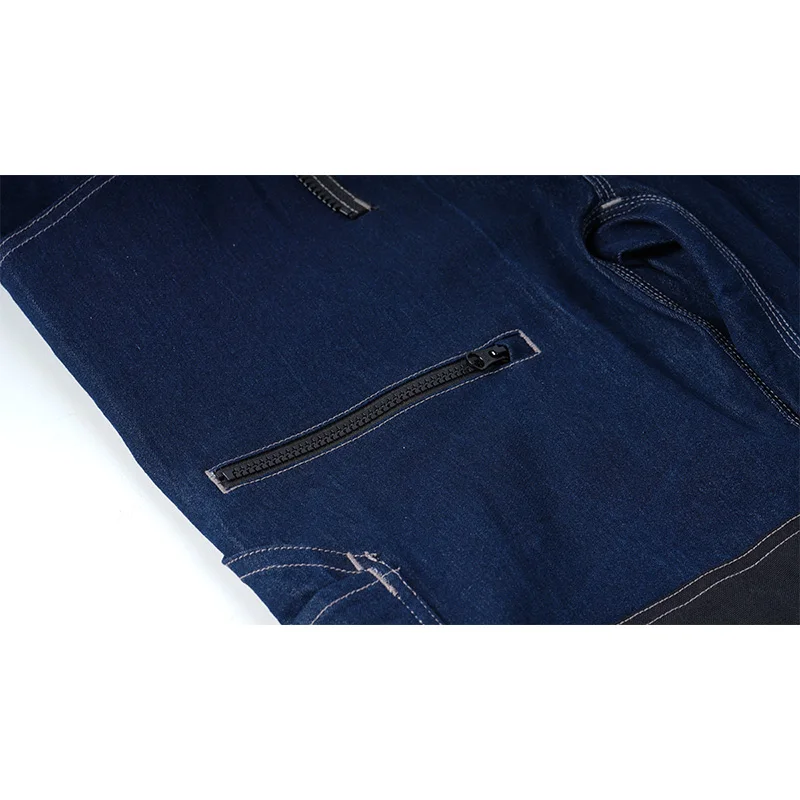 Custom LOGO Multi Pockets Tooling Regular Denim Jeans Workwear Pants for Men Safety Electrician Carpenter Trousers